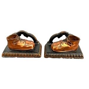 Baby Shoe Book Ends Bronze Brass Antique Contemporary Pair Old School HTF VTG
